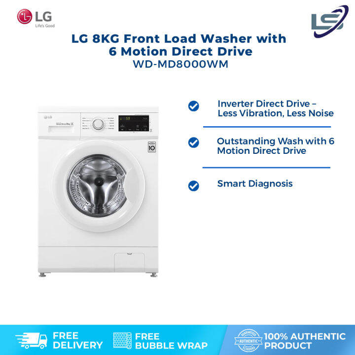 LG 8KG Front Load Washer with 6 Motion Direct Drive WDMD8000WM 6 Motion Smart Diagnosis
