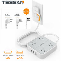 4 Way Power Strip สายต่อ 3M ปลั๊กแบบแบนพร้อม USB สายต่อ TESSAN พร้อมช่องเสียบ 4 ช่อง 3 พอร์ต USB สายต่อ 10 ฟุตพร้อมช่องเสียบหลาย ปลั๊กแบบแบน 1250W อุปกรณ์เสริมสำหรับโต๊ะทำงานบ้าน 4