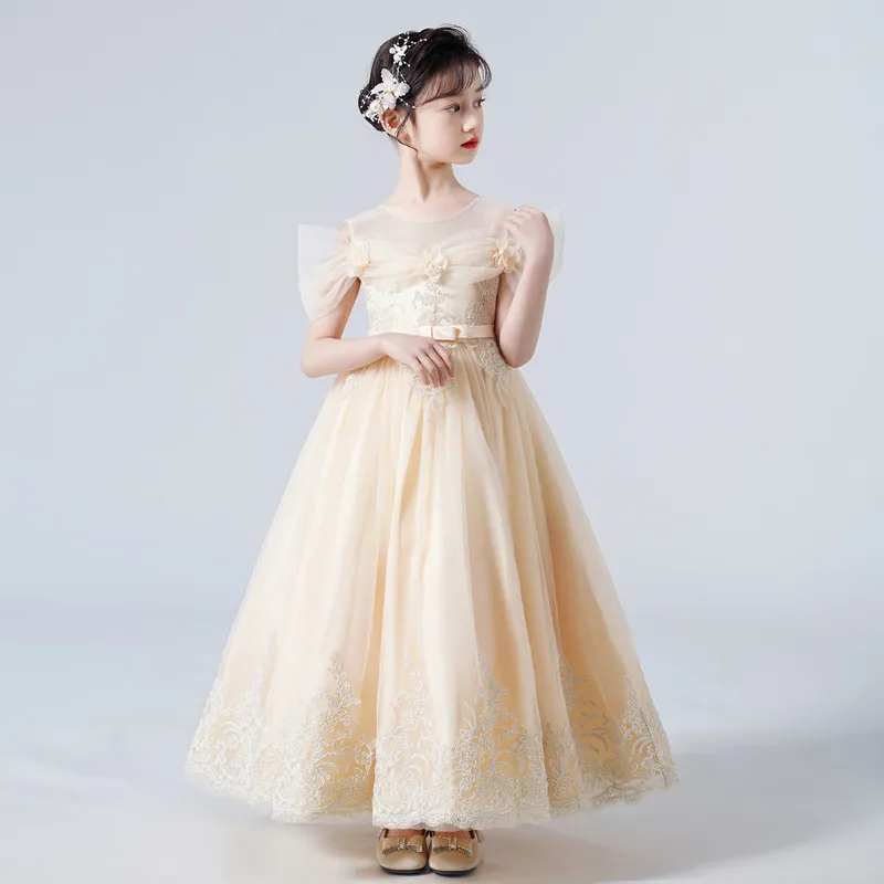 Lzh Children'S New Products Girl'S Wedding Dress Flower Child Net Sleeve  Bubble Sleeve Dress Palace Style Long Skirt Small Host Flower Child Dress |  Lazada.Vn