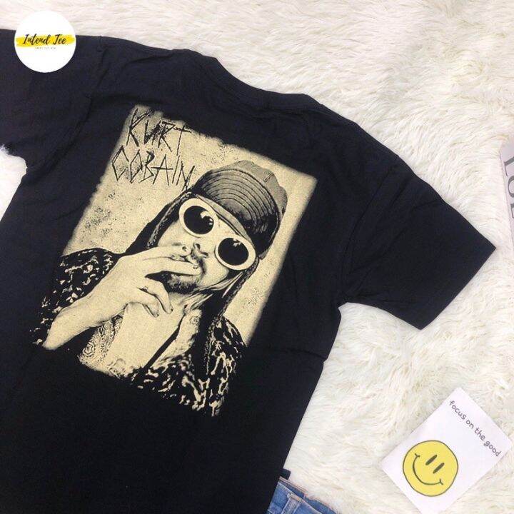 วงร็อค-เสื้อวง-kurt-cobain-พิมพ์หน้า-หลัง-เสื้อยืด