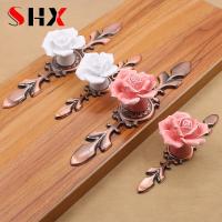 【LZ】♀❖✶  Vintage Furniture Handle Door Knobs Drawer Cupboard Kitchen Pull Handle Rose Flower Ceramic Cabinet Handles Retro Hardware