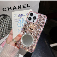 เคส iPhone 15 14 Pro Max 13 12 11 Pro Max XS Max 13 12 12เคสโทรศัพท์3D รูปกระต่ายกระจกแต่งหน้าดอกไม้เพชรเทียมระยิบระยับสุดหรูเคสโทรศัพท์