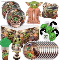 ✉⊙☂ New Mandaloria Baby Yoda Birthday Party Decorations Disposable Tableware Tablecloth Cup Balloons Yoda Baby Shower Supplies Gifts