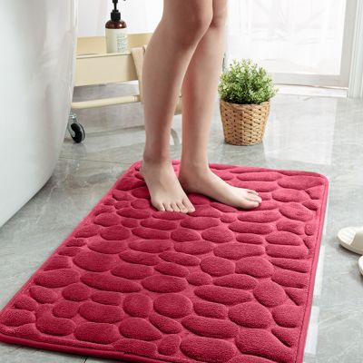 【cw】 Embossed Coral Fleece Non-slip In Bathtub Floor Rug Shower Room Doormat Memory Foam ！