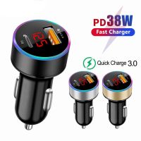 PD USB Car Chargers LED Type C Charger 38W Mini Fast Charging For iPhone Xiaomi Huawei QC 3.0 Mobile Phone Adapter in Car