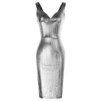 Grace Karin Women Dresses Shiny Metallic-like Bodycon Dress Sleeveless V-Neck U-Back Hips-Wrapped Sexy Dress Elegant Summer New