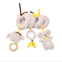 Baby Cartoon Koala Plush Strollers Pendant with Distorting Mirror Molar Ring Music Device Newborn Appease Toy Bed Winding Toys