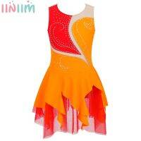 Figure Ice Skating Dress for Girls Kids Ballet Dance Performance Tulle Leotard Dress Child Gymnastics Ballroom Training Costume