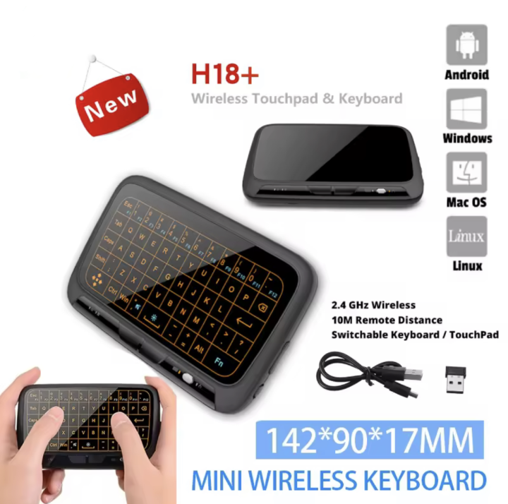 OKOK 2.4Ghz Mini Wireless Keyboard H18 H18+ Touchpad Combo with 3 Level