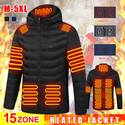 เสื้อโค้ทกันหนาวไฟฟ้าสำหรับผู้ชาย,เสื้อโค้ทให้ความร้อน15พื้นที่ชาร์จ USB เสื้อแจ็คเก็ตกันหนาวให้ความอบอุ่นชุดกีฬากลางแจ้ง