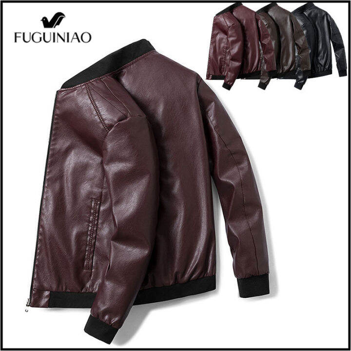 FUGUINIAO 2021 Outlet Men's fashion stand collar PU leather jacket for  men's | Lazada Singapore
