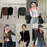 Zipper top?(450฿ฟรีส่ง) เสื้อแขนยาวผ้าร่อง คอปก เป็นงานซิปหน้า รูดได้จริง ทรงสวย เข้ารูป เนื้อผ้าดียืดหยุ่น ป้าย wg.we