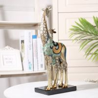 Colourful Pattern Mom Giraffe Figurine Glass Latticed Resin Giraffe Baby Miniature Decor Mothers Day Gift Ornament Furnishing