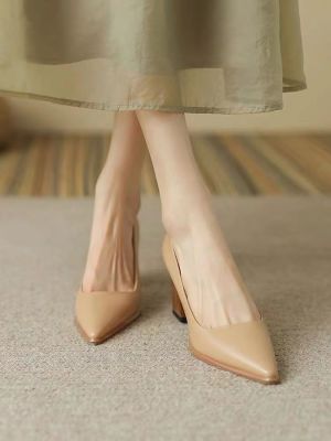 Huilm รองเท้าส้นสูงผู้หญิงสูง7ซม.,สไตล์เกาหลีรองเท้าส้นสูงหัวแหลมรองเท้ารองเท้าผู้หญิงทำงานหนังนิ่มสไตล์ฝรั่งเศส
