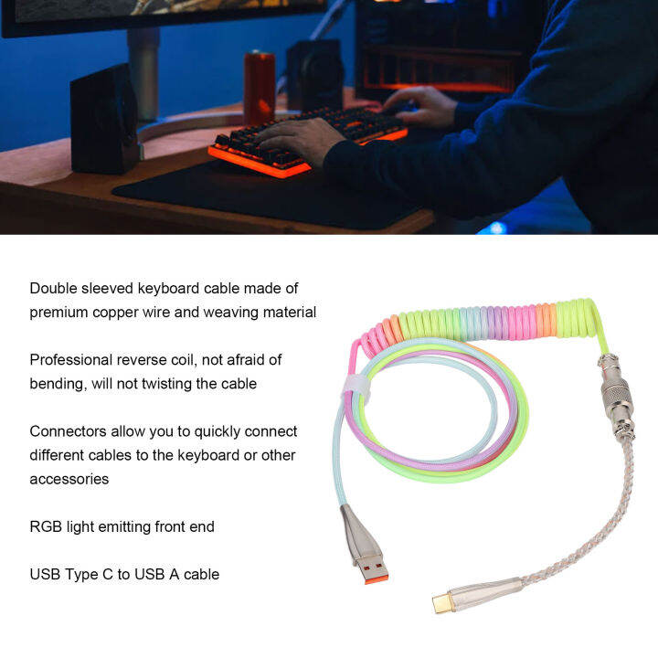 Gaming Keyboard Cable Plug and Play Coiled Keyboard Cord for Mechanical