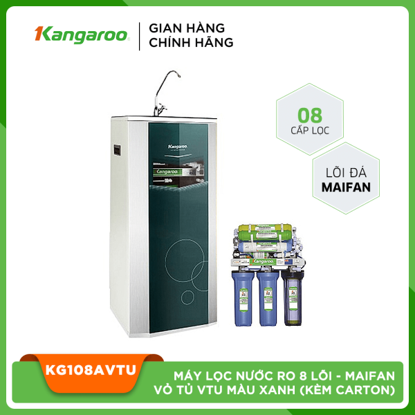Thiết bị lọc nước Kangaroo RO 8 Lõi – Maifan Model KG108A Vỏ Tủ VTU Màu Xanh (Kèm Carton)
