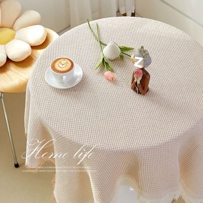 （HOT) ผ้าปูโต๊ะสไตล์ฝรั่งเศสสไตล์ญี่ปุ่น ins โต๊ะกาแฟผ้าฝ้ายและผ้าลินินสีขาวโต๊ะโต๊ะกลมโต๊ะข้างเตียงโต๊ะโต๊ะสี่เหลี่ยม