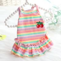 Summer Thin Dog Princess Style Colorful Printing Skirt Rainbow Sling Dress and Vests for Small Dog Pet Products Dog Costume Dresses