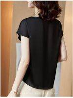 Pure Color T-Shirt Satin Fabric Bat Sleeve Simple Fashion All-Match Short-Sleeved Blouse