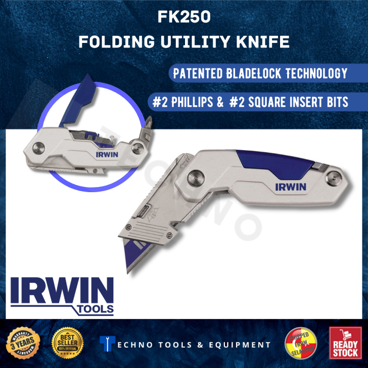 IRWIN 9097739 FOLDING UTILITY KNIFE ( WITH 3 BLADES ) FK250 Lazada