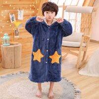 Child Hooded Bath Robes Kids Coral Fleece Sleepwear Baby Winter Nightgowns for Boys Girls