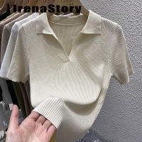 IRENASTORY เสื้อยืดคอโปโลผู้หญิง,เสื้อคอโปโลถักเสื้อเชิ้ตแขนสั้นเข้ารูปเสื้อยืดผู้หญิงแฟชั่น