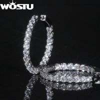 WOSTU Wedding Jewelry Gift 30mm Big Hoop Earrings For Women Full of Bling Shiny AAA Zircon Charm Ear Buckles Fashion Party Gift