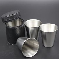 hot【DT】☄❈✿  4 Pcs  Polished 70ML Shot Glass Cup Drinking Wine Glasses With Leather Cover Set