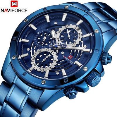 NAVIFORCE นาฬิกาผู้ชายนาฬิกาข้อมือธุรกิจควอทซ์เหล็กเต็ม24นาฬิกาบอกวันเวลากันน้ำสำหรับกีฬาแฟชั่นหรูหราชั้นนำ