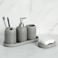 Bathroom accessories Set Resin Soap Dispenser Rock Bathroom Set Toothbrush Holder Tumbler Tray Soap Dish Decoratio Mouthwash Cup