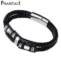 【CW】 No Fade Mens Leather Wrap Titanium Magnetic Rope Chain Male Men