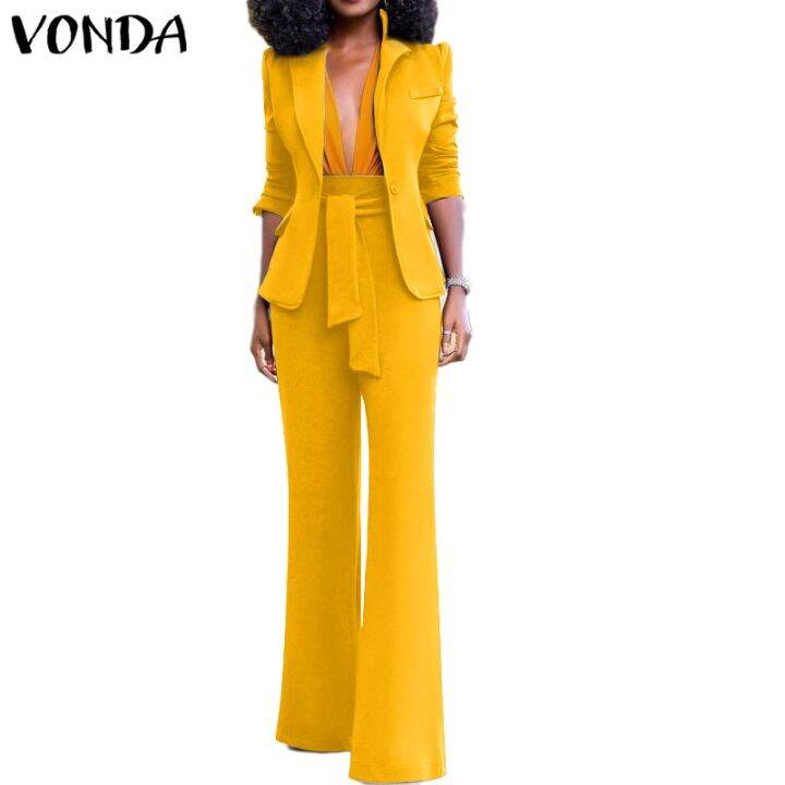 vonda-เสื้อเบลเซอร์ลําลอง-แขนยาว-สีพื้น-และกางเกงขายาว-สําหรับผู้หญิง