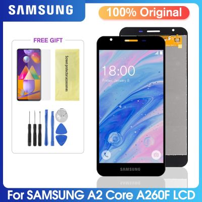 A2ขนาด5.0นิ้วของแท้เหมาะสำหรับ Samsung Galaxy แกนหน้าจอ LCD สำหรับ A2core A260 A260F A260G ชิ้นส่วนทดแทนการกำหนดตำแหน่งหน้าจอสัมผัส