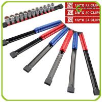 CUFEI 6Pcs 1/2 "3/8" 1/4" ที่จับประแจซ็อกเก็ต เครื่องมือจัดเก็บข้อมูล พลาสติกทำจากพลาสติก ที่วางแขน ทนทานต่อการใช้งาน สีแดงสีน้ำเงิน ชั้นวางถาดแบบมีแขน โรงรถในโรงรถ