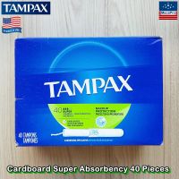 Tampax® Cardboard Super Tampons 20, 40 Count ผ้าอนามัยแบบสอด สำหรับวันมามาก ปราศจากน้ำหอม สีย้อม และสารฟอกสี