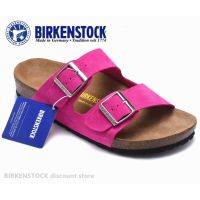 【Original】Birkenstock Arizona Mens/Female Classic Cork Rose Red Anti-fur Slippers Beach Casual Shoes 34-41