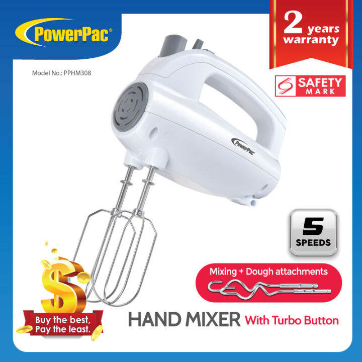 PowerPac Hand Mixer With 5 Speeds & Eject Function (PPHM308) Lazada