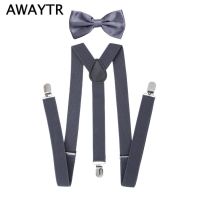 AWAYTR Grey Suspenders for Kids 90cm Braces High Quality Straps with Three Clips Bow Ties Suspenders Wedding Party Business Boys Clothing