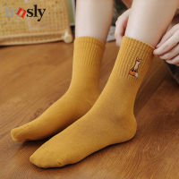 Women Cotton Socks Funny Cute Fox Design Solid Color Black White Casual Crew Style Spring Female Socks