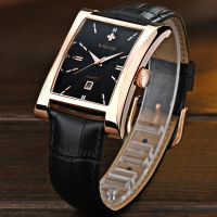 HotStylish Men S Square Watch WWOOR Business Quartz Watch For Men Gold Black Leather Waterproof Date Wrist Watch Relogio Masculino