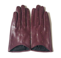 2022 Half Palm Glove Studs Pins Rivets Driving Fashion Genuine Real Goat Leather Gloves Women Fashion Mittens Real Leather G594