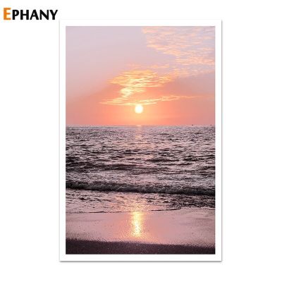 นกทะเลชายหาดวิวศิลปะพระอาทิตย์ตกมหาสมุทรโต้คลื่นผ้าใบวาดภาพโปสเตอร์แบบนอร์ดิกและภาพพิมพ์69F 0717