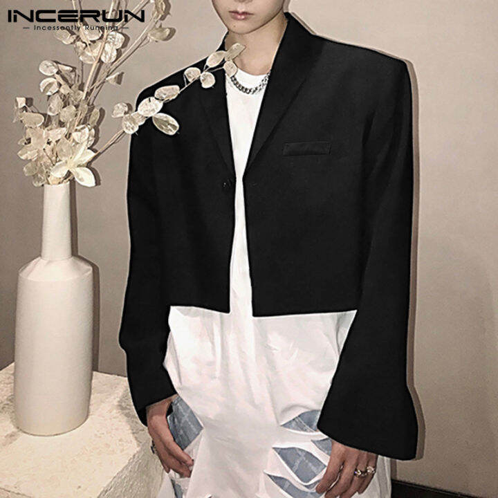 incerun-เสื้อเบลเซอร์แขนยาวสำหรับผู้ชาย-เสื้อแจ็กเก็ตเสื้อตัวสั้นเสื้อคลุมพาร์กาเสื้อโค้ทเสื้อเบลเซอร์สำหรับใส่ไปงานปาร์ตี้ทางการสไตล์เกาหลี