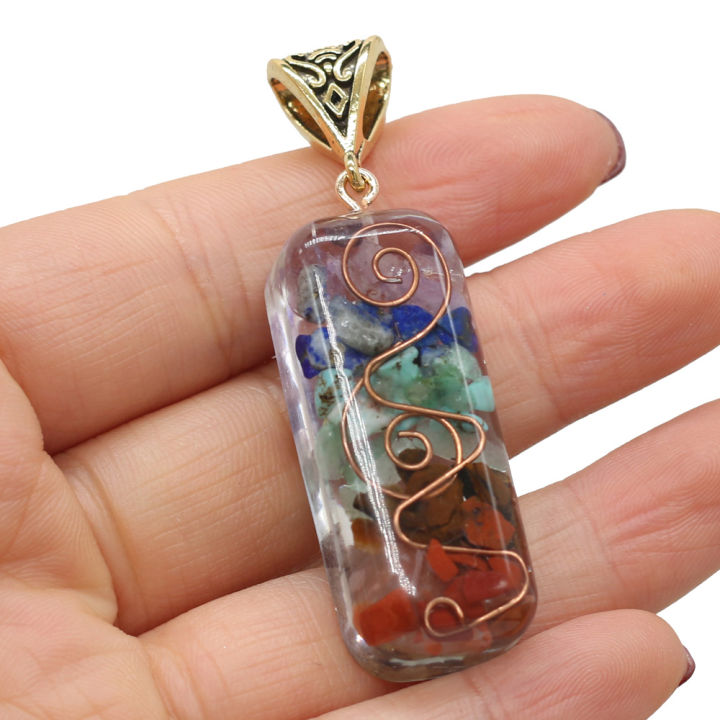 Fine 7 Chakras Orgonite Energy Stone Pendant Reiki Heal Amulet for Making DIY Tribe Necklace Jewelry Women Gift 18x55mm
