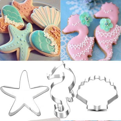 【cw】3pcs Seahorse Starfish Seashells Cookie Cutter Mold Under The Sea Mermaid Birthday party decoration DIY biscuit Mold Baking tool