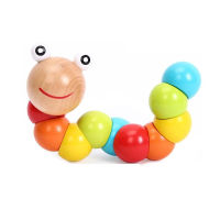 Kids Puzzle Educational Wooden Toys Flexible Fingers Twisting Colorful Worm Toys Game for Children Montessori Gifts