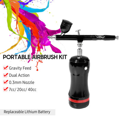 Portable Airbrush with Compressor Kit Auto Start &amp; Stop Dual-action Air Brush 0.3mm 7cc Gravity Feed Rechargeable Mini Handheld Airbrush for Painting Nail Art Cake Decorating DIY Models