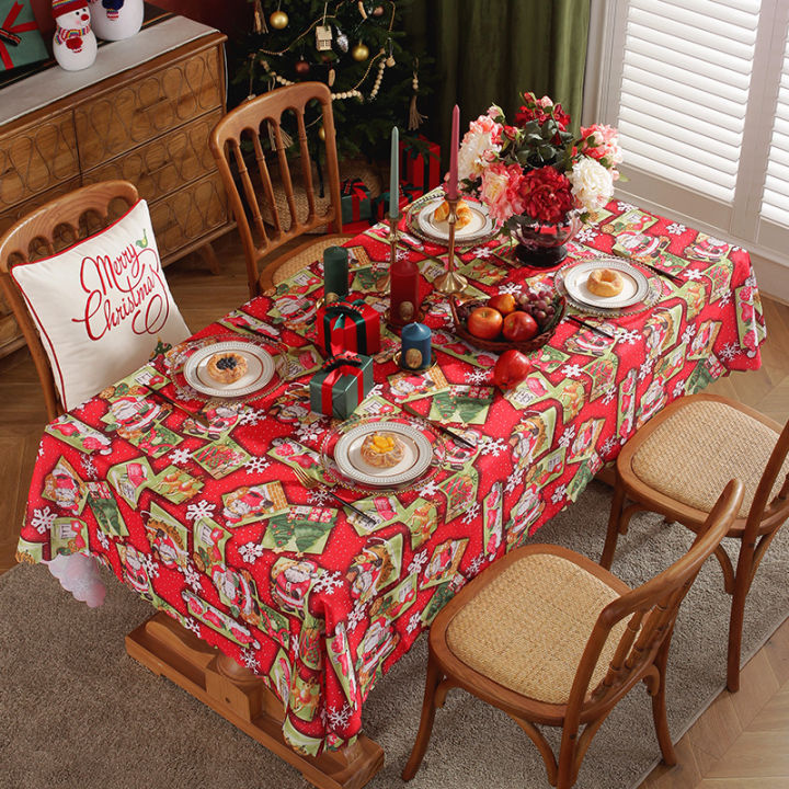 ผ้าปูโต๊ะคริสต์มาสสำหรับผ้าคลุมโต๊ะตกแต่งวันหยุดปาร์ตี้สุขสันต์วันคริสต์มาส
