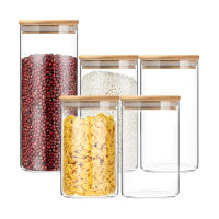 Kitchen Storage Container 234568PC Food Storage Jar Sealed Can Bamboo Lid Tea Canister Glass Tank for Grain Candy coffee