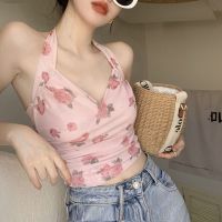 COD Rose printing, neck suspenders, small vests, womens wear French sweet spicy girls in summer, sexy outfits with underwear.